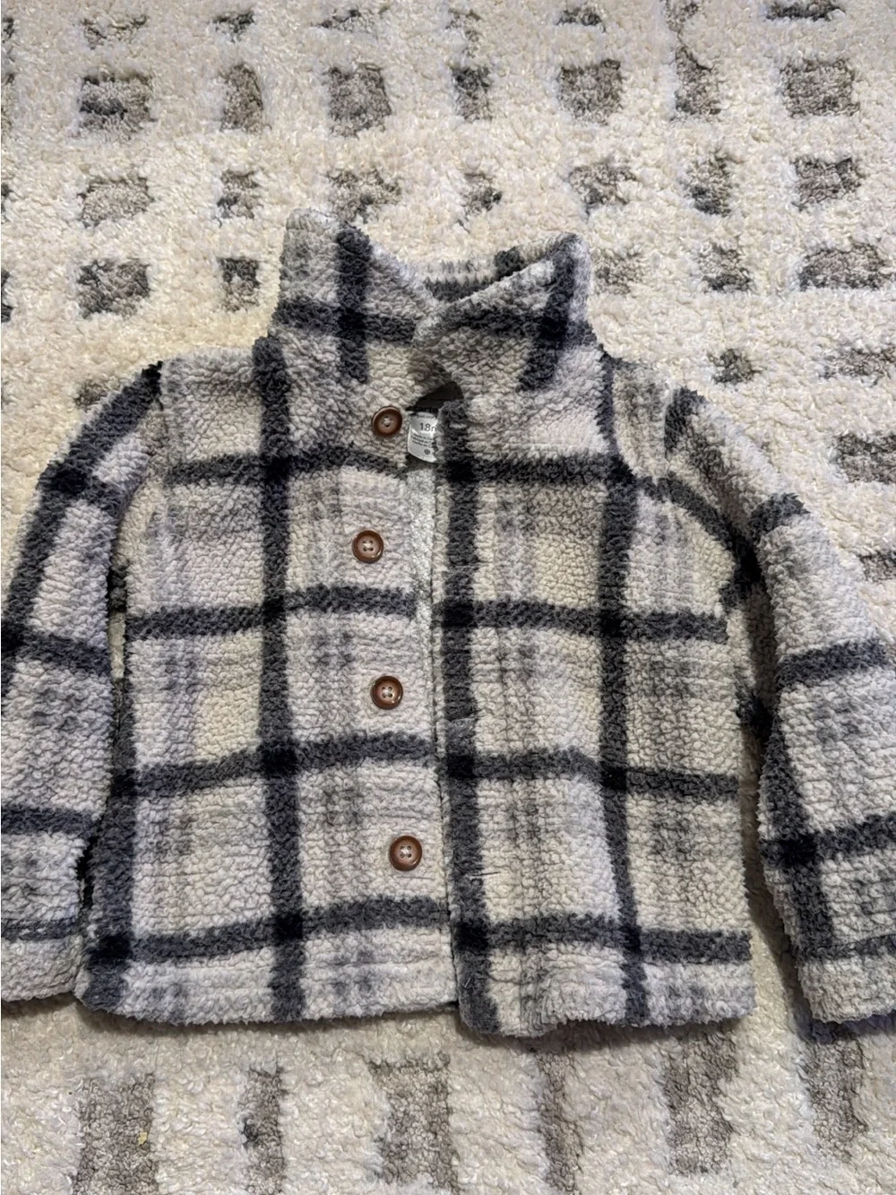 Carter's Cream and Black Plaid Sherpa Button Jacket